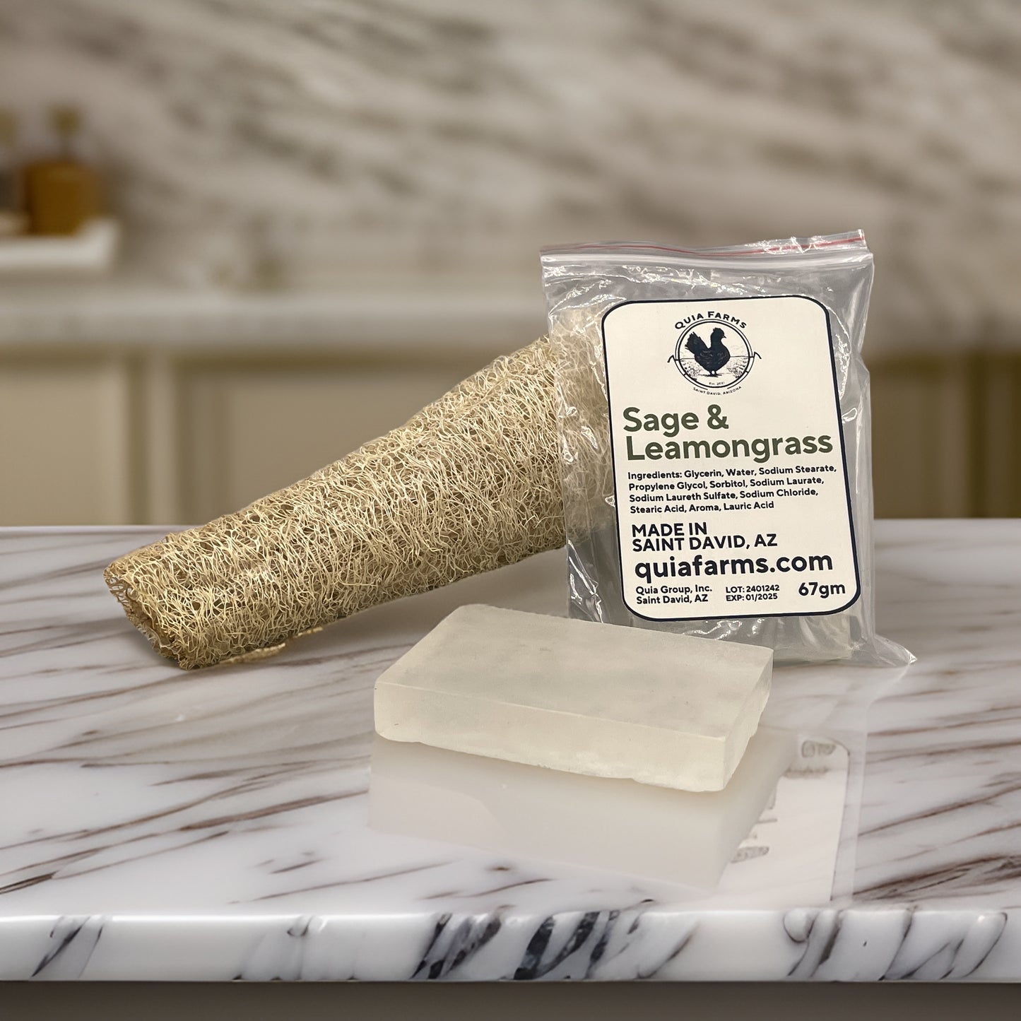 Quia Farms Handcrafted Glycerin Bar Soap with Loofah Sponge
