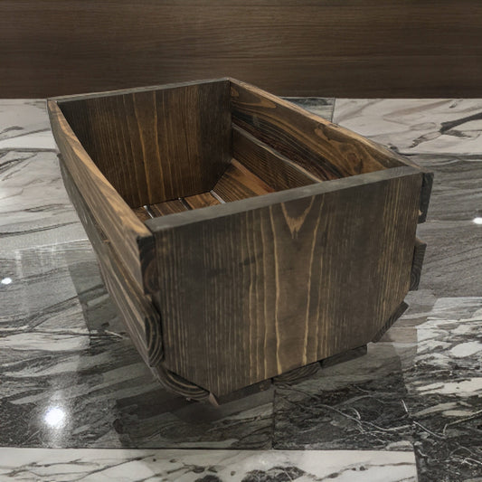 Artisan-Crafted Rustic Wood Basket (8x12.5x5)